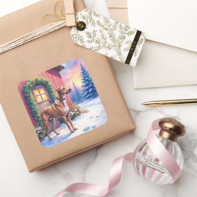 Adesivo Quadrado Catahoula Leopard Dog Rustic Barn Christmas Art (Presentear)