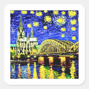 Adesivo Quadrado Catedral de Starry Night Cologne Alemanha