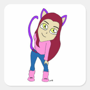 Adesivo Quadrado catgirl chibi   