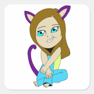 Adesivo Quadrado catgirl chibi