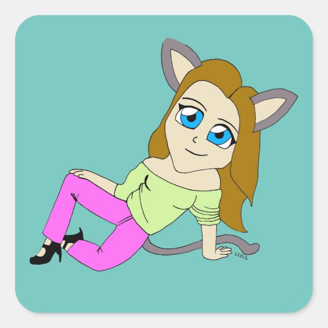 Adesivo Quadrado catgirl chibi (Frente)