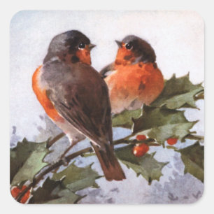 Adesivo Quadrado Catherine Klein: Robins no azevinho