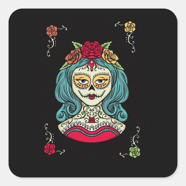 Adesivo Quadrado Catrina Día de Muertos Web (Frente)