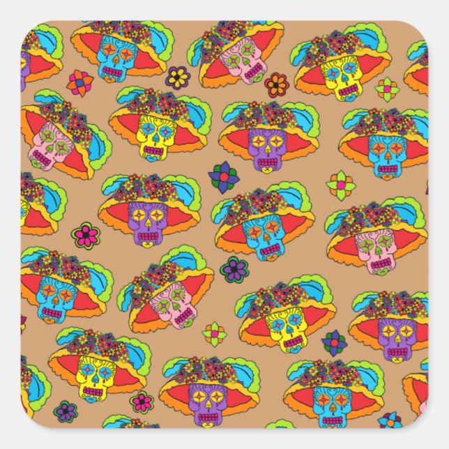 Adesivo Quadrado Catrina Sugar Skull (Frente)