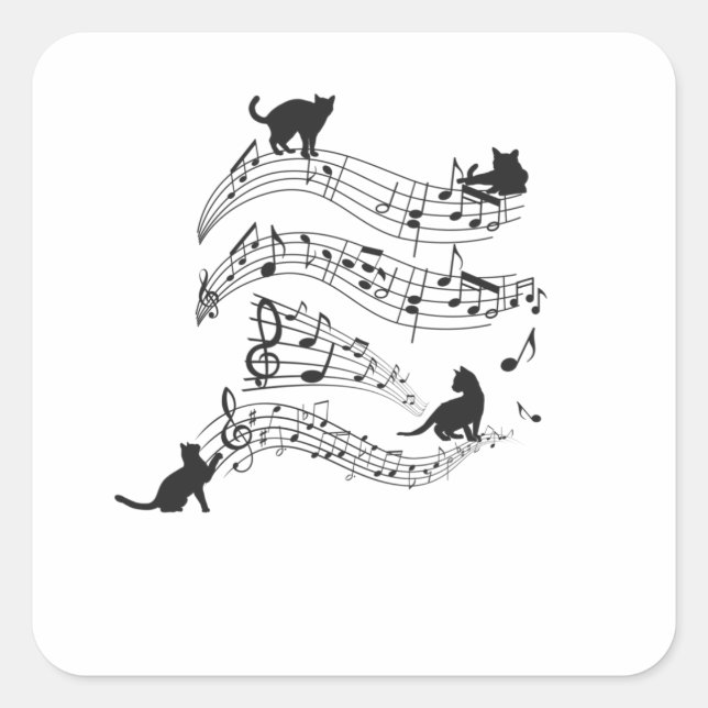 Adesivo Quadrado Cats Music Score Musical Notes Kitten Funny (Frente)