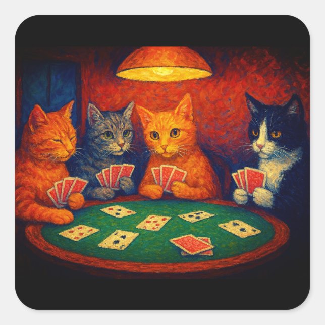 Adesivo Quadrado Cats Playing Cards (Frente)