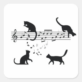 Adesivo Quadrado Cats Playing Music Notes
