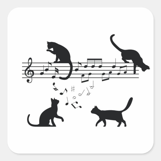 Adesivo Quadrado Cats Playing Music Notes (Frente)