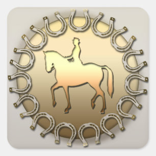 Adesivo Quadrado Cavaleiro e ferraduras do cavalo do adestramento