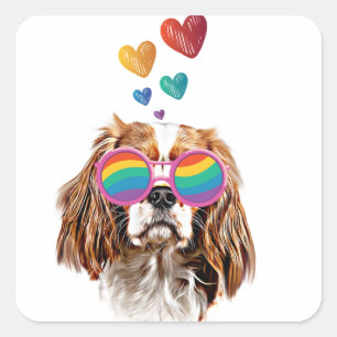 Adesivo Quadrado Cavalier King Cachorro com Corações Dia dos Namora