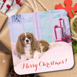 Adesivo Quadrado Cavalier King Charles de Natal Com Presentes