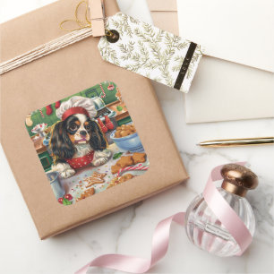 Adesivo Quadrado Cavalier King Charles Spaniel Baking Christmas