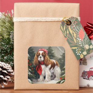 Adesivo Quadrado Cavalier King Charles Spaniel Cachorro Natal