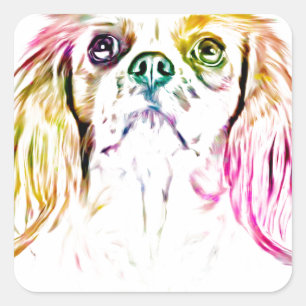 Adesivo Quadrado Cavalier King Charles Spaniel Dog Art Pintura