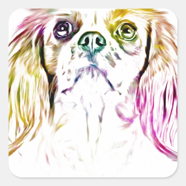 Adesivo Quadrado Cavalier King Charles Spaniel Dog Art Pintura (Frente)