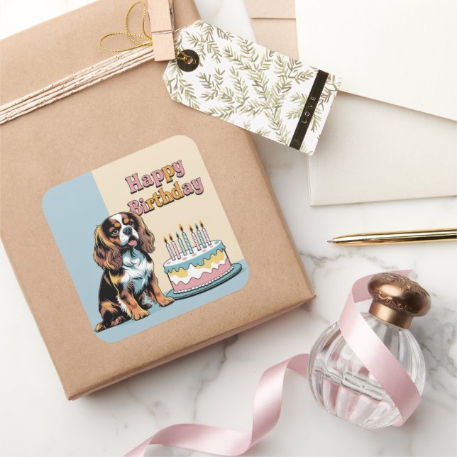 Adesivo Quadrado Cavalier King Charles Spaniel Dog Colorido (Presentear)