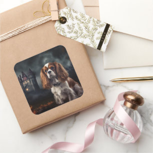 Adesivo Quadrado Cavalier King Charles Spaniel Halloween Scary