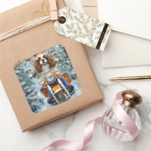 Adesivo Quadrado Cavalier King Charles Spaniel Natal