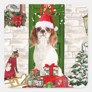 Adesivo Quadrado Cavalier King Dog Christmas