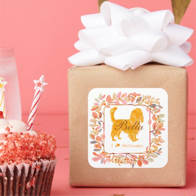 Adesivo Quadrado Cavalier Sticker - Personalized Pastel Orange Gift (Festa)