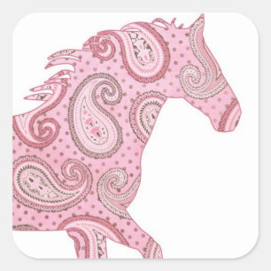 Adesivo Quadrado Cavalo Bonito de Paisley Rosa