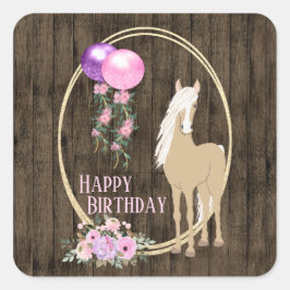 Adesivo Quadrado Cavalo bonito e Flores no Aniversário de Barnwood