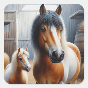 Adesivo Quadrado Cavalo bonito e Pony
