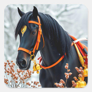 Adesivo Quadrado Cavalo castanho preto elegante