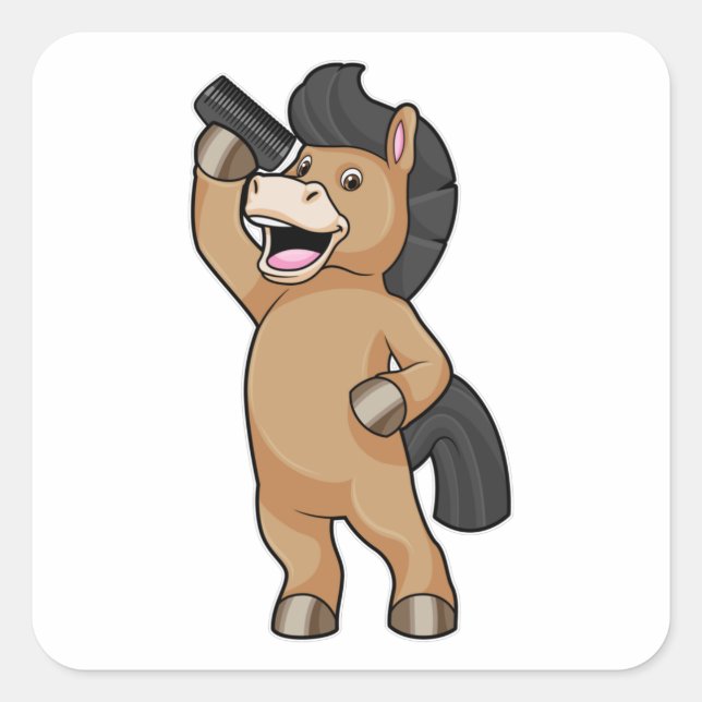 Adesivo Quadrado Cavalo com cabeleireiro com Comb (Frente)