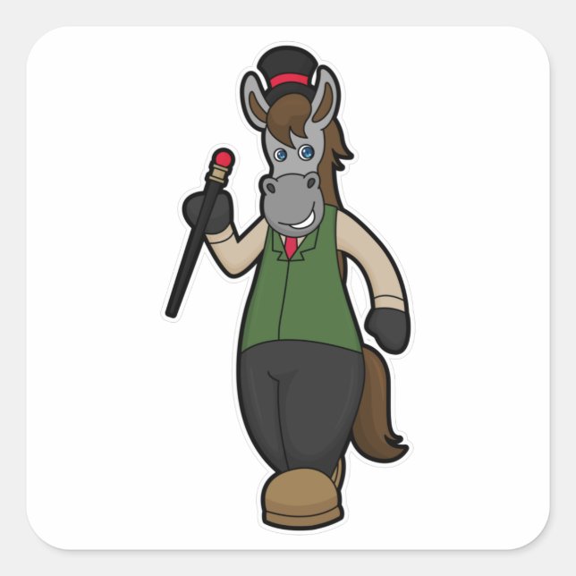 Adesivo Quadrado Cavalo com Chapéu e Cana (Frente)