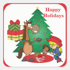 Adesivo Quadrado Cavalo com presentes e palito de vaqueira