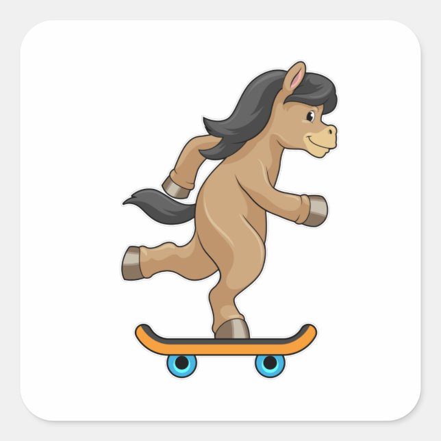 Adesivo Quadrado Cavalo como Patinador com skate (Frente)