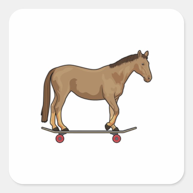Adesivo Quadrado Cavalo como Patinador em skate (Frente)