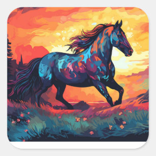 Adesivo Quadrado Cavalo Correndo Em Amantes De Cavalo De Abstrato