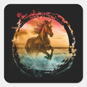 ADESIVO QUADRADO CAVALO CORRENDO NA PAISAGEM MARINHA DA COSTA