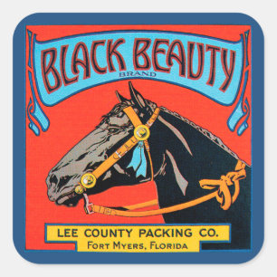 Adesivo Quadrado Cavalo da Bela Negra em Fundo Vermelho