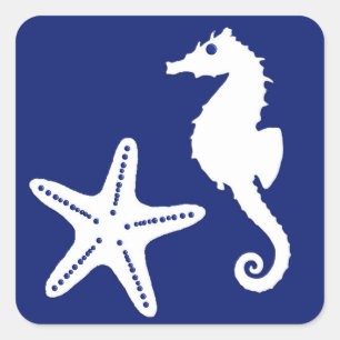Adesivo Quadrado Cavalo-da-praia, Marinho-azul e branco