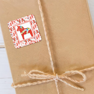 Adesivo Quadrado Cavalo Dala Sueco de Natal Arte Folclórica