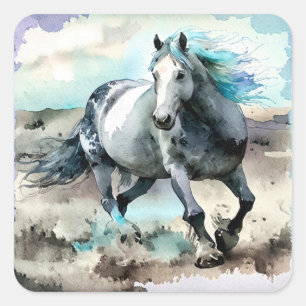 Adesivo Quadrado Cavalo de Água Corroendo Aquarela