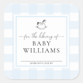 Adesivo Quadrado Cavalo de Balanço Azul Xadrez Ex Libris