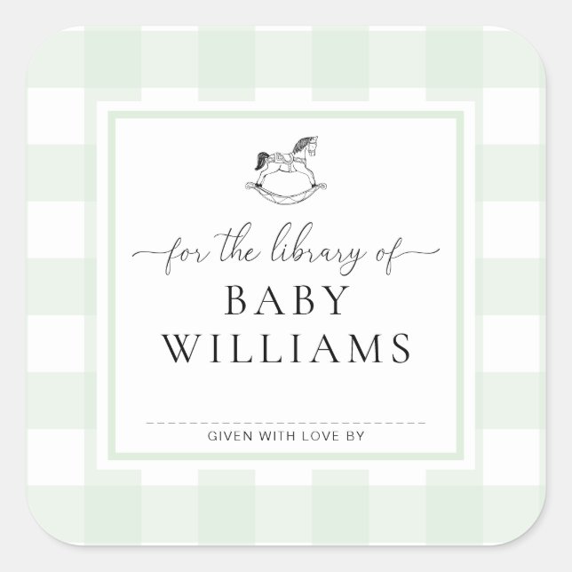 Adesivo Quadrado Cavalo de Balanço de Ginga Verde Biblioteca de Ex- (Frente)