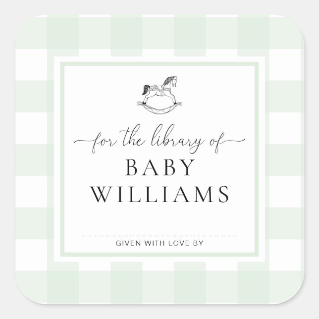 Adesivo Quadrado Cavalo de Balanço em Xadrez Verde Ex Libris de Bib (Frente)