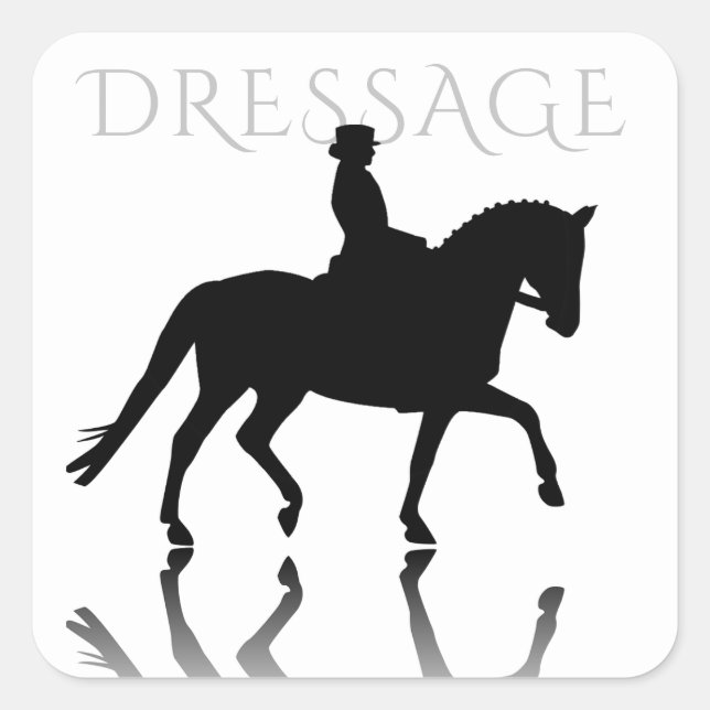 Adesivo Quadrado Cavalo de Dressage Silhouette com Reflexão (Frente)