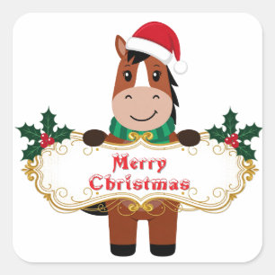 Adesivo Quadrado Cavalo de Natal Alegre com faixa