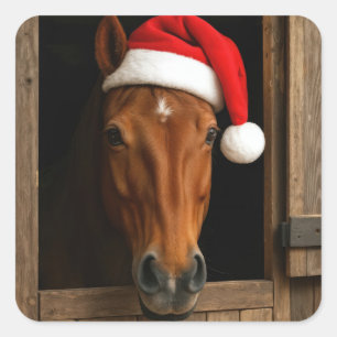 Adesivo Quadrado Cavalo de Natal na Janela do Estábulo
