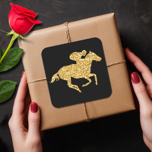 Adesivo Quadrado Cavalo de raça Dourado do brilho do falso no