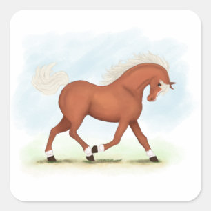 Adesivo Quadrado Cavalo de Sorrel com Blaze e Meias