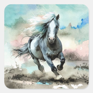 Adesivo Quadrado Cavalo de Trato Majestoso Aquarela