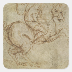 Adesivo Quadrado Cavalo e Cavalier (caneta e tinta no papel)