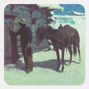 Adesivo Quadrado Cavalo e vaqueiro de inverno neve